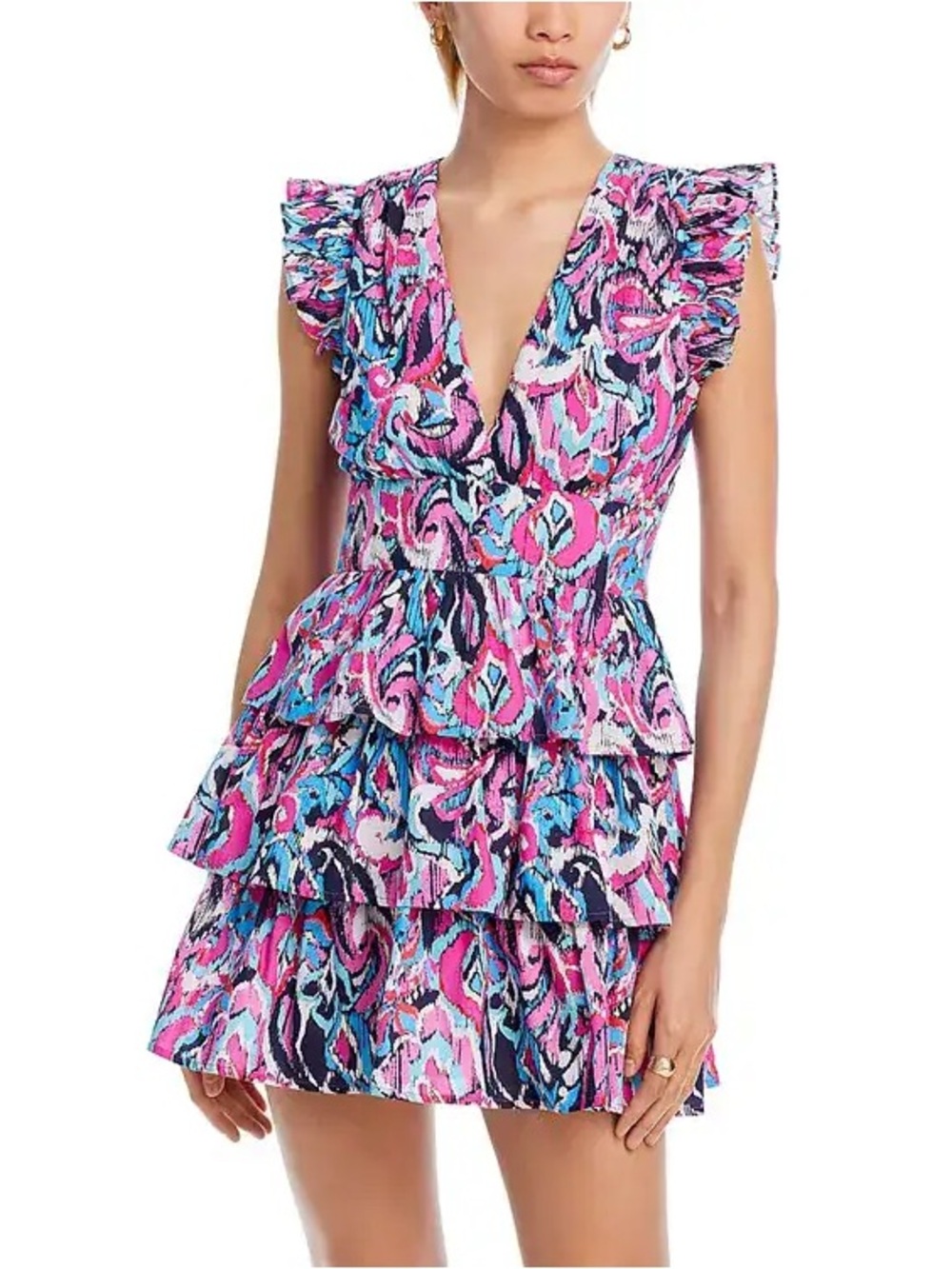 Aqua V Neck Ruffled Mini Dress